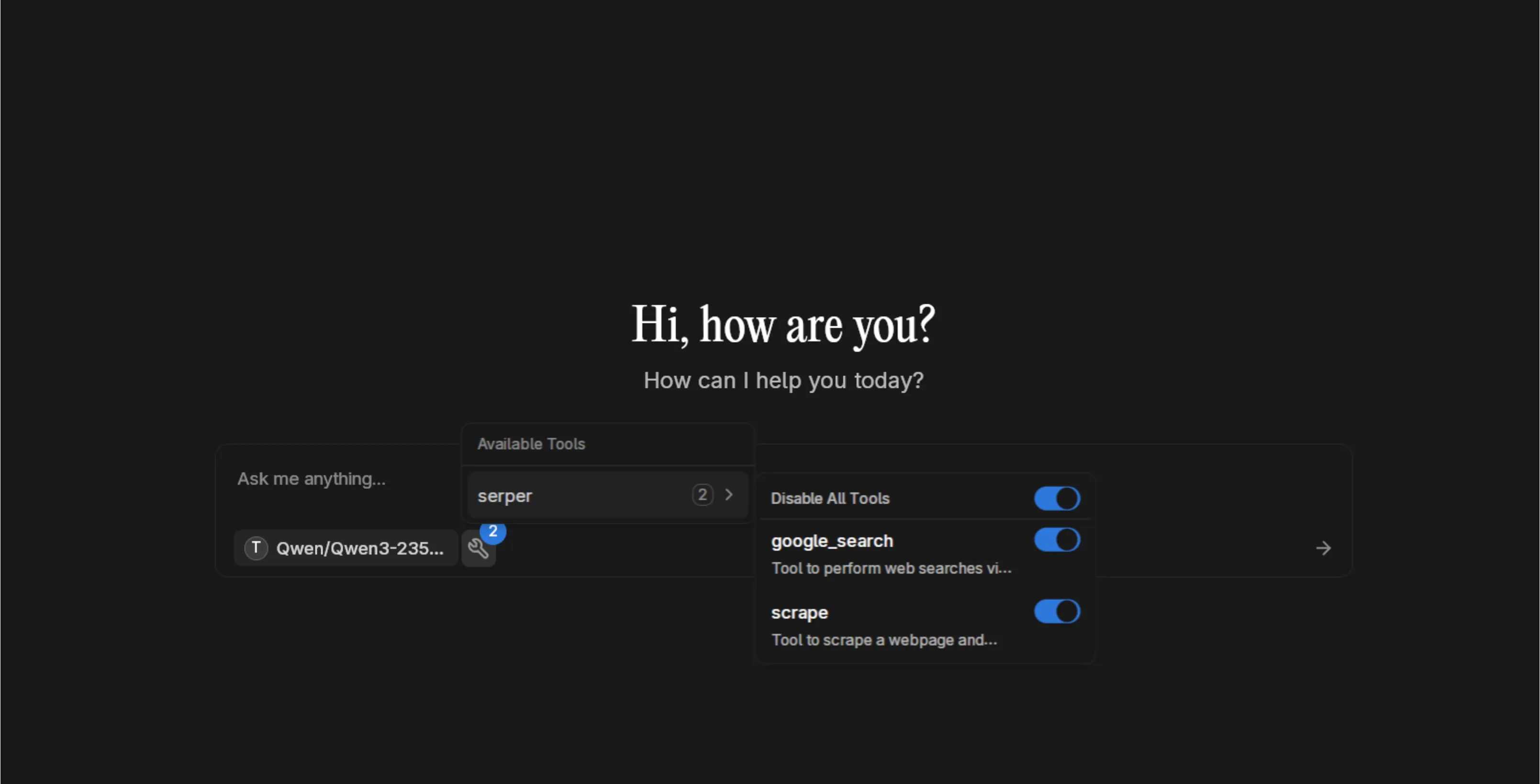 Tools enabled in chat